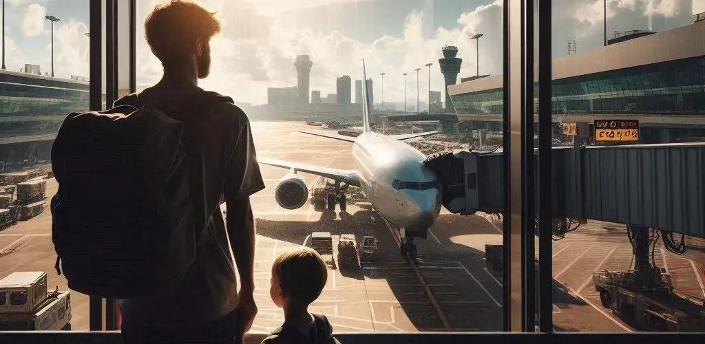 Traveler heading to catch a flight at DFW International Airport