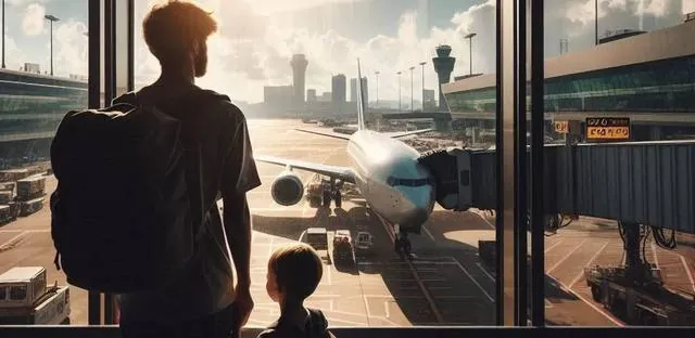 Family heading to catch a flight at DFW International Airport