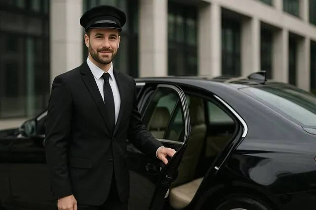 Chauffeur opening a car door as a reliable DFW airport cab and taxi alternative